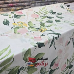 ملحفه نخ پنبه طرح گل سبز عرض 2.4 کد 418