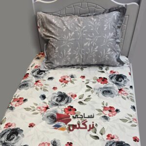 نیم ست کاورکشدار تخت و روبالشتی نخ پنبه گل رز