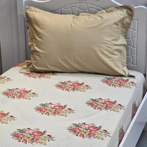 نیم ست کاورکشدار تخت و روبالشتی نخ پنبه نسکافه ای