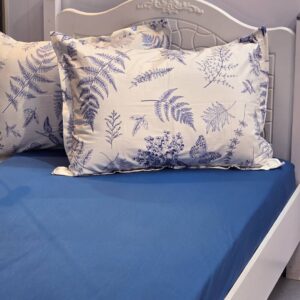 نیم ست کاورکشدار تخت و روبالشتی نخ پنبه سفید آبی