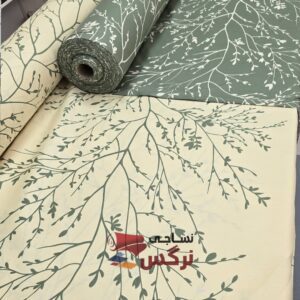 نیم ست کاورکشدار تخت و روبالشتی نخ پنبه شاخ و برگ سبز
