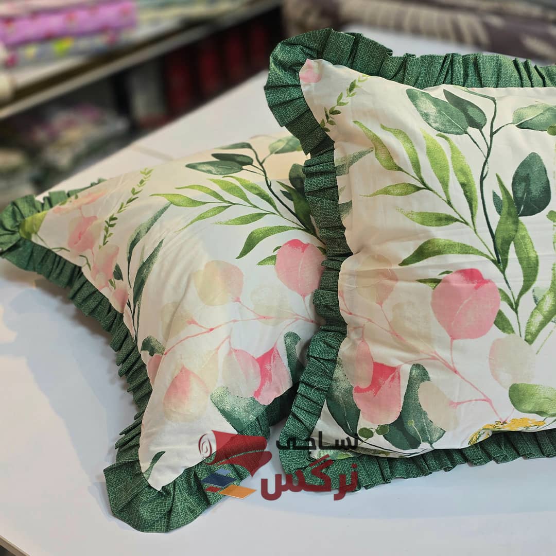 418 روبالشتی چیندار نخ پنبه ملیکا گل سبز کد 418