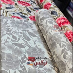 نیم ست کاورکشدار تخت و روبالشتی ساتن ابریشم گل قرمز - Image 2