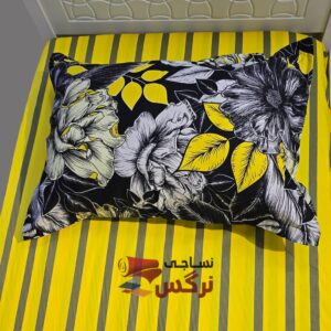 نیم ست کاورکشدار تخت و روبالشتی نخ پنبه زرد - Image 3