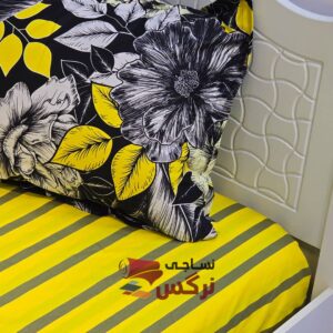 نیم ست کاورکشدار تخت و روبالشتی نخ پنبه زرد - Image 2