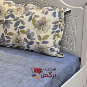 نیم ست کاورکشدار تخت و روبالشتی نخ پنبه آبی - Image 5