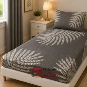 نیم ست کاورکشدار تخت و روبالشتی نخ پنبه کرم و قهوه ای