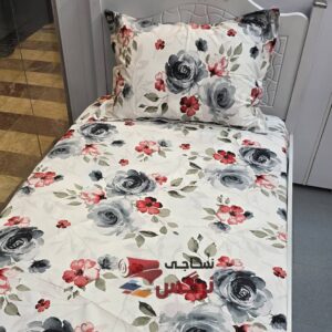 نیم ست کاورکشدار تخت و روبالشتی نخ پنبه گل رز - Image 3