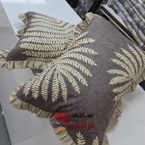 روبالشتی چیندار نخ پنبه گلدار قهوه ای کد 654 - Image 3