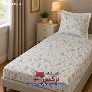 نیم ست کاورکشدار تخت و روبالشتی نخ پنبه طرح گل سبز