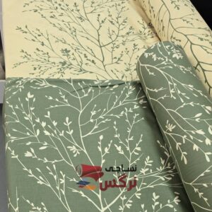 نیم ست کاورکشدار تخت و روبالشتی نخ پنبه شاخه سبز و کرم کد 656 و 657 - Image 3