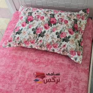 نیم ست کاورکشدار تخت و روبالشتی نخ پنبه قرمز گلدار کد 138 - Image 3