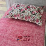 نیم ست کاورکشدار تخت و روبالشتی نخ پنبه قرمز گلدار کد 138 - Image 4