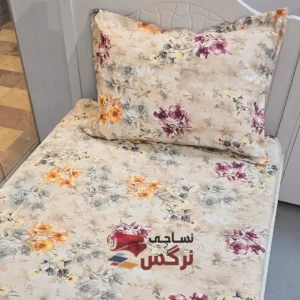 نیم ست کاورکشدار تخت و روبالشتی ساتن ابریشم گلدار کد 129 - Image 2