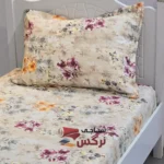نیم ست کاورکشدار تخت و روبالشتی ساتن ابریشم گلدار کد 129
