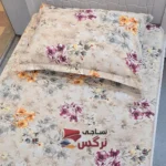 نیم ست کاورکشدار تخت و روبالشتی ساتن ابریشم گلدار کد 129 - Image 3
