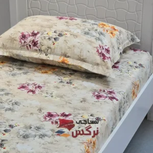 نیم ست کاورکشدار تخت و روبالشتی ساتن ابریشم گلدار کد 129 - Image 4