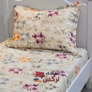 نیم ست کاورکشدار تخت و روبالشتی ساتن ابریشم گلدار کد 129