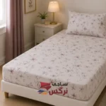 نیم ست کاورکشدار تخت و روبالشتی کتان نخ ترک گلدار کد 275