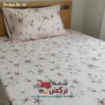 نیم ست کاورکشدار تخت و روبالشتی کتان نخ ترک گلدار کد 275